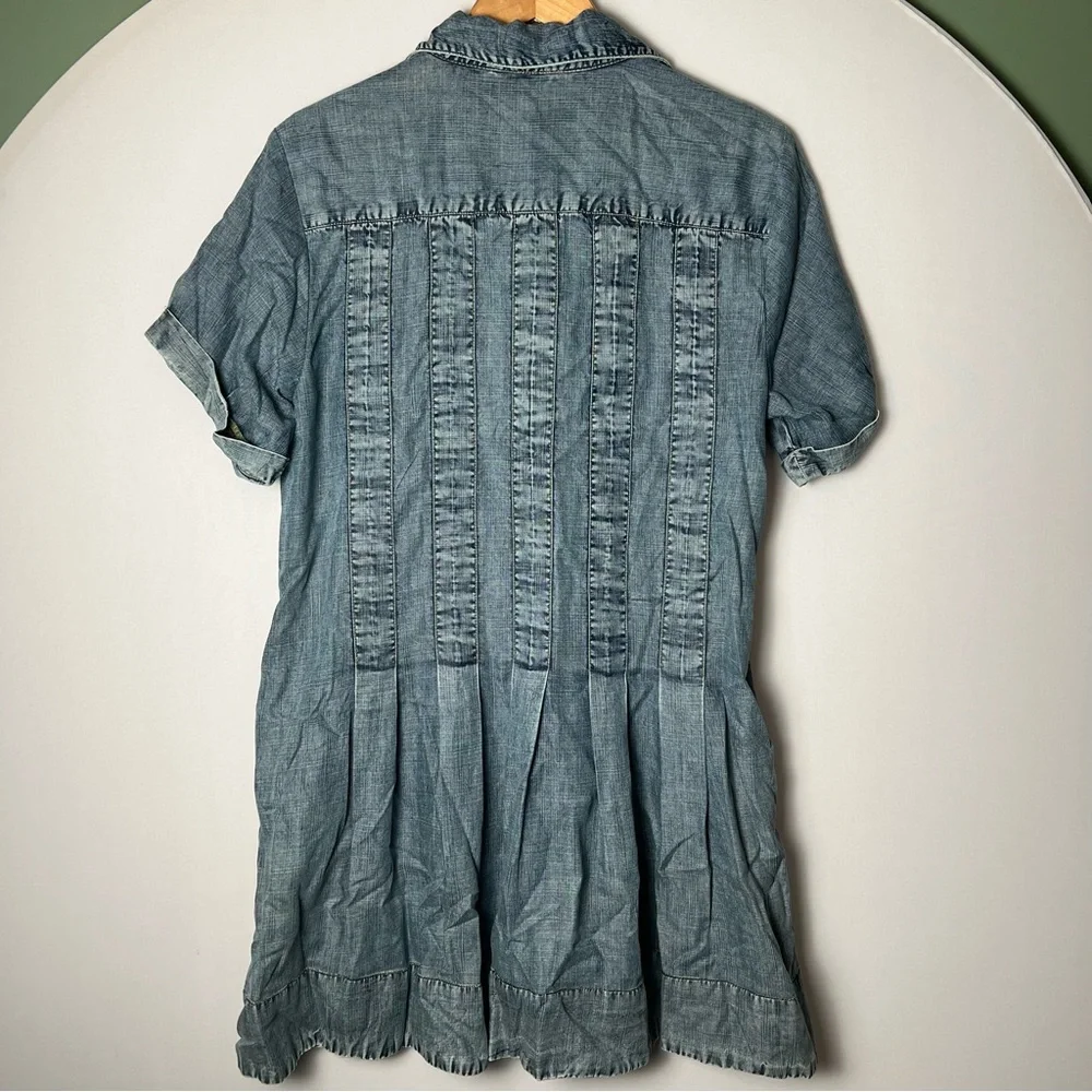 Uncle Frank Short Sleeve Collared Blue Denim Shift Dress Pockets Small Boho - Picture 9 of 11